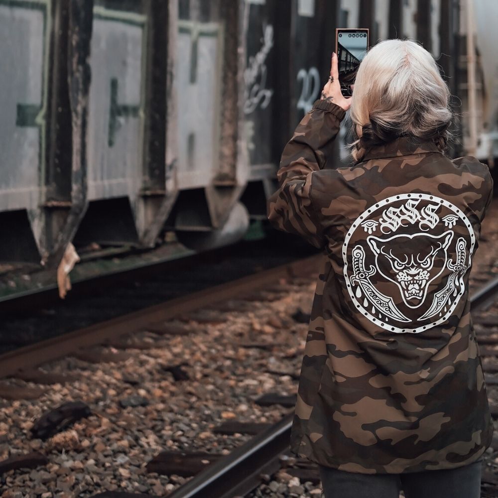 NWT, South Shore Sad • American Traditional Panther Design Camo Windbreaker